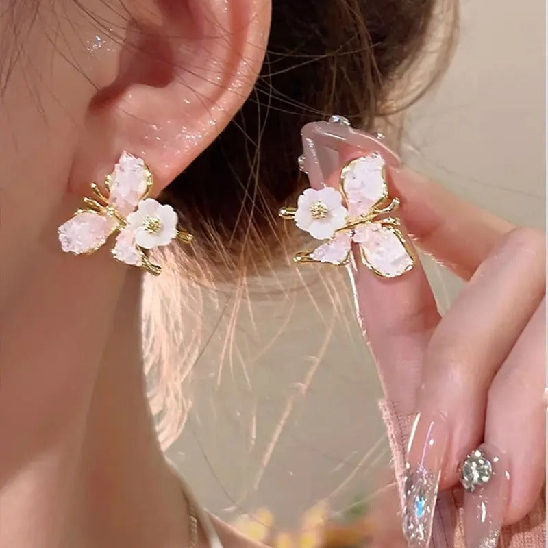 Cute Gradient Color Crystal Butterfly Stud Earrings
