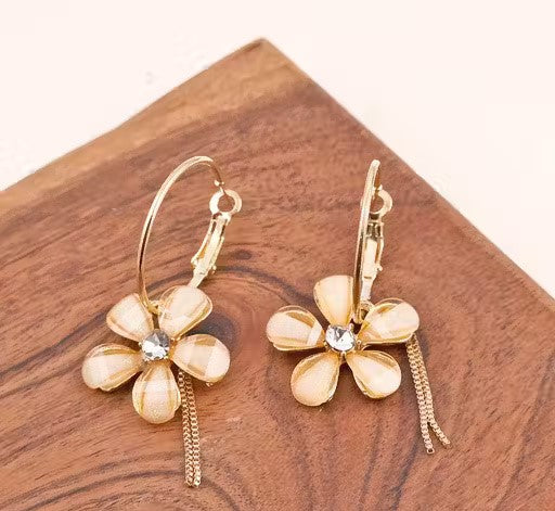 Acetate gold Lotus Flower Crystal Earrings