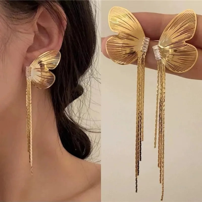 Exaggerated Buterfly Long Tassel Earrings