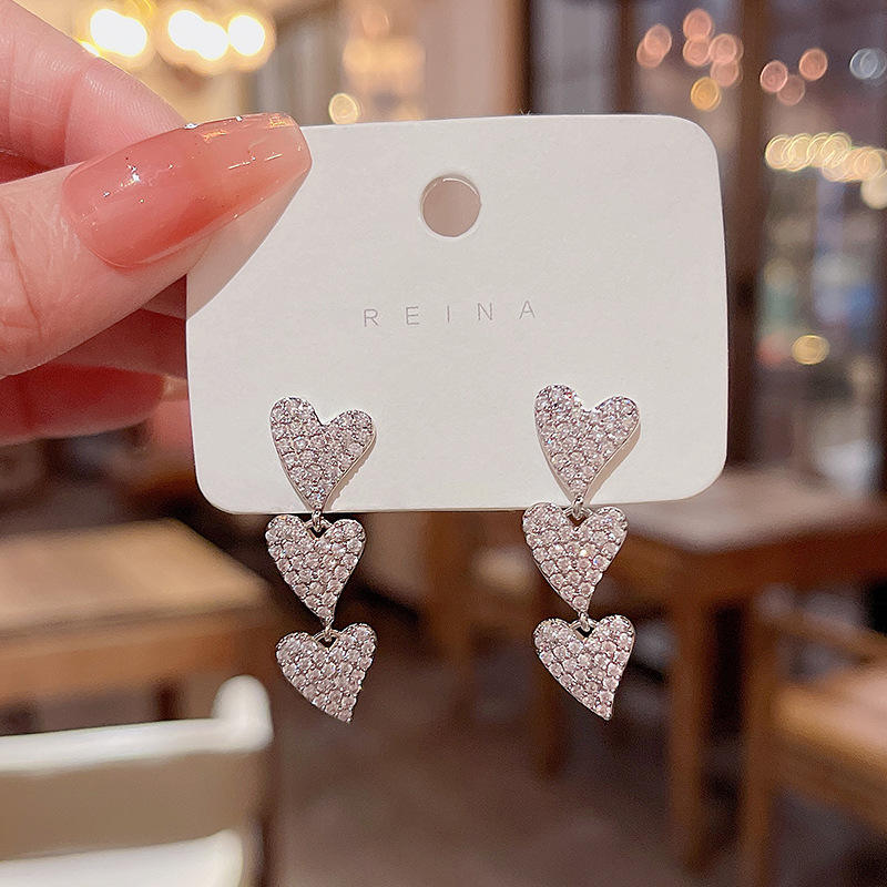 Triple Heart Drop Earrings