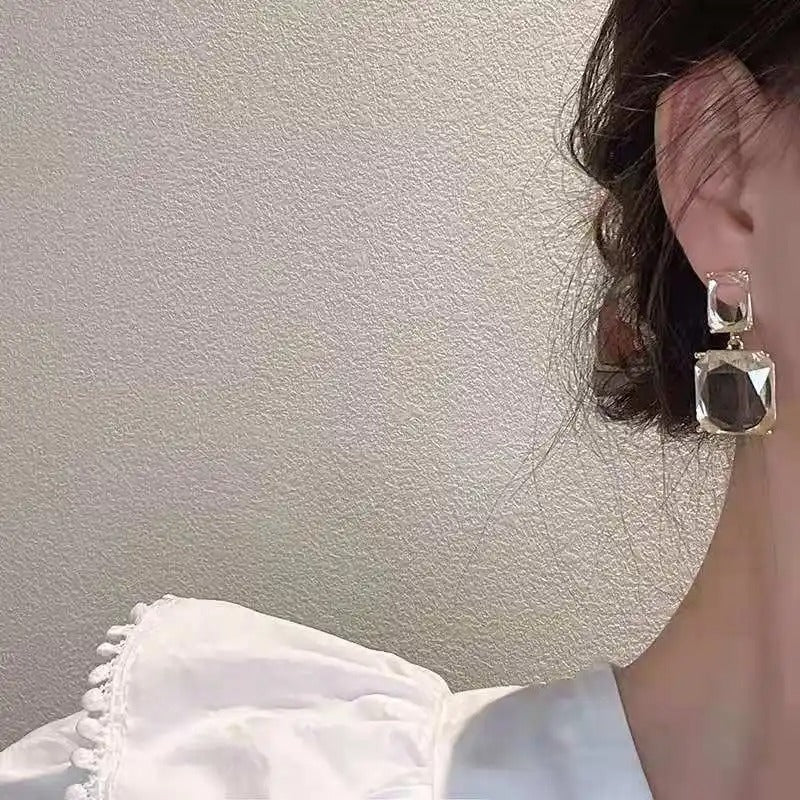 Transparent Glass Crystal Twin Square Earrings