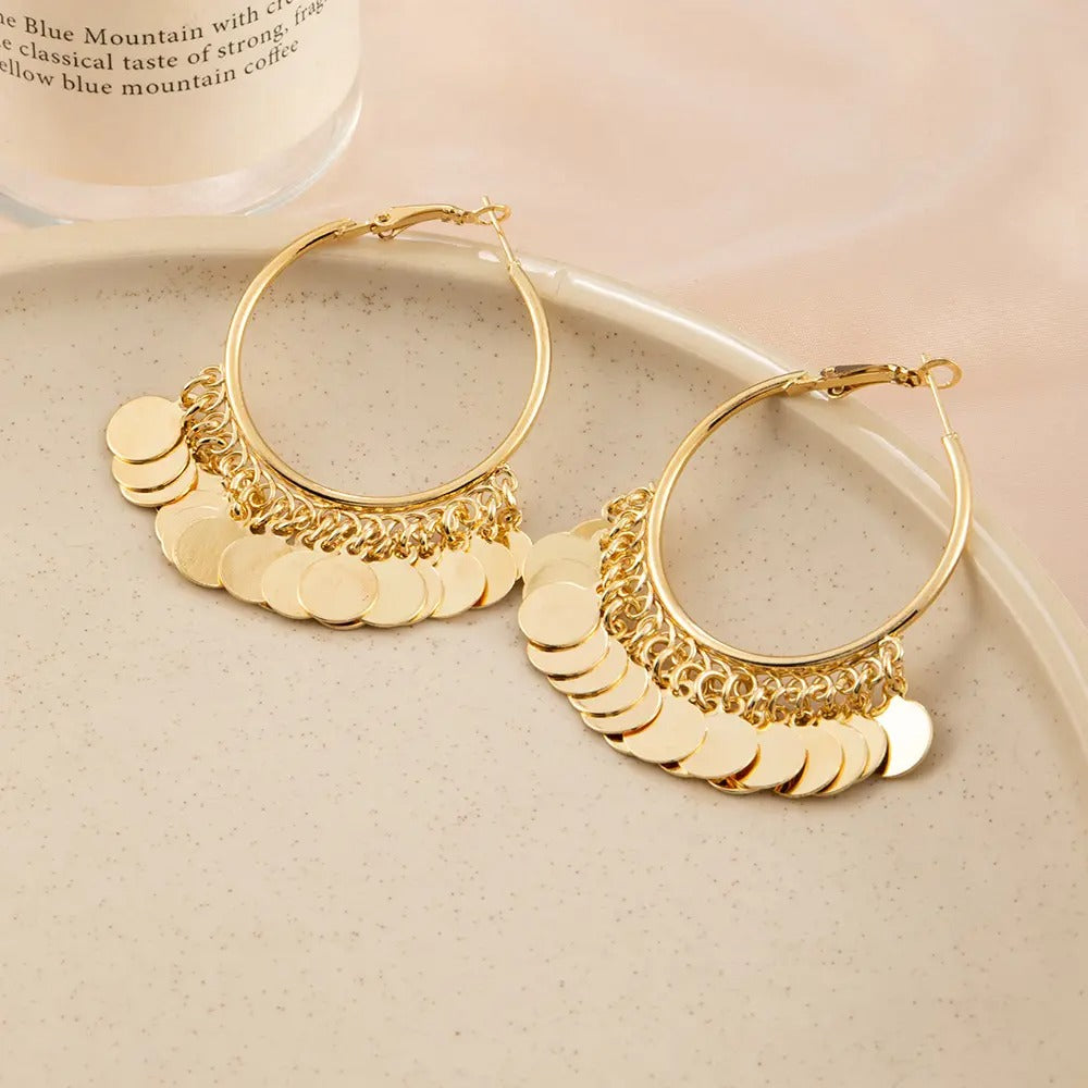 Bohemian Style Geometric Round Drop Hoop Earrings