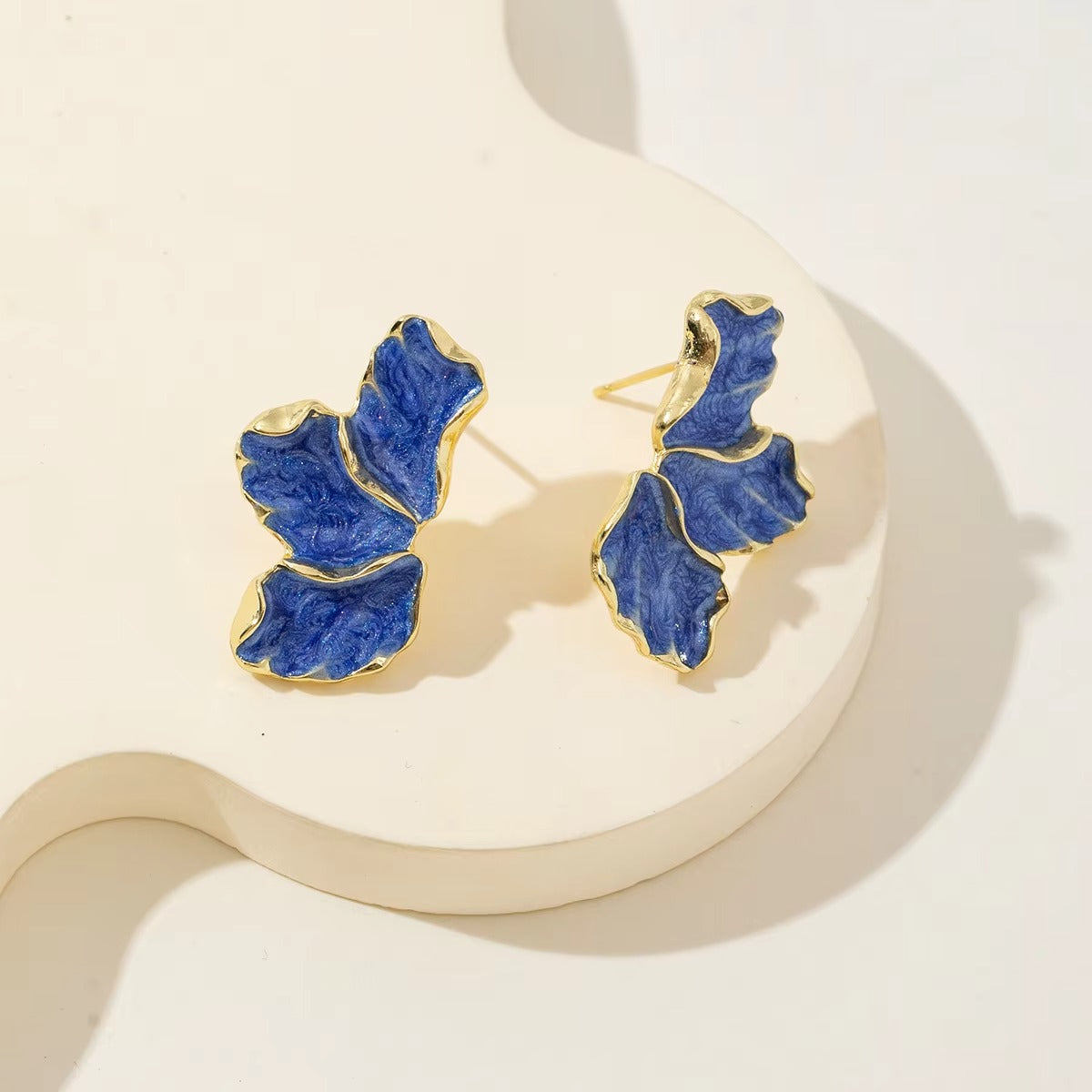 💙 Maple Blue Leaf Flower Oil Drip Earrings