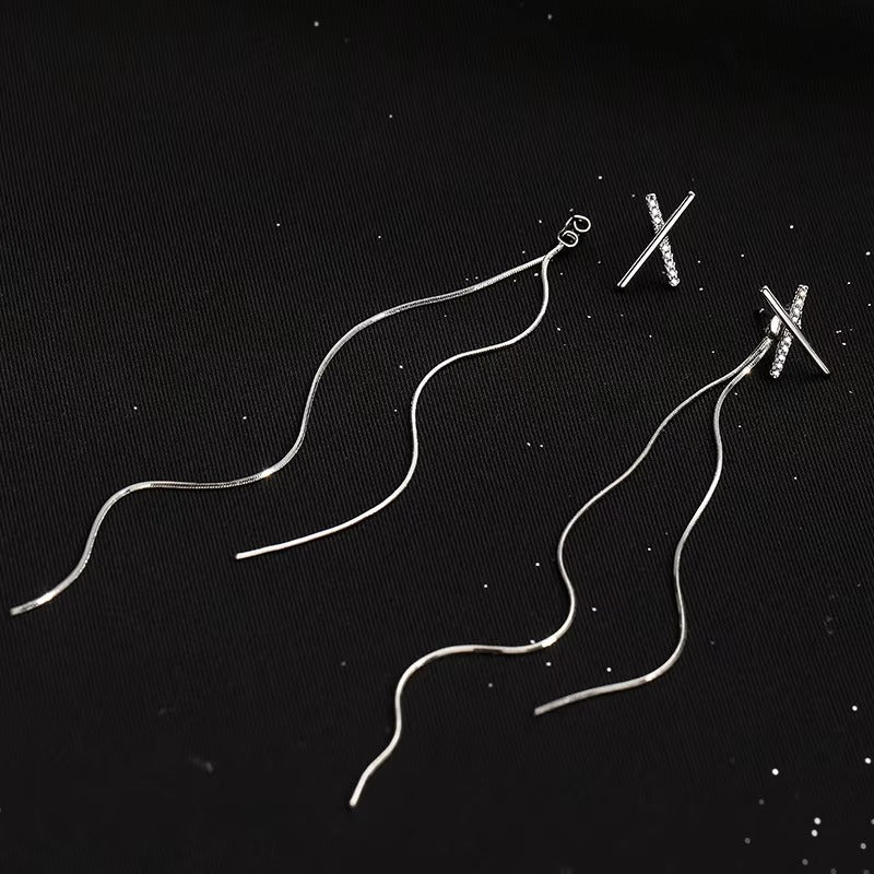 Cross Design Long Fringe Earrings