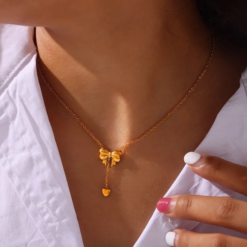 Korean stainless steel bow pandent chain