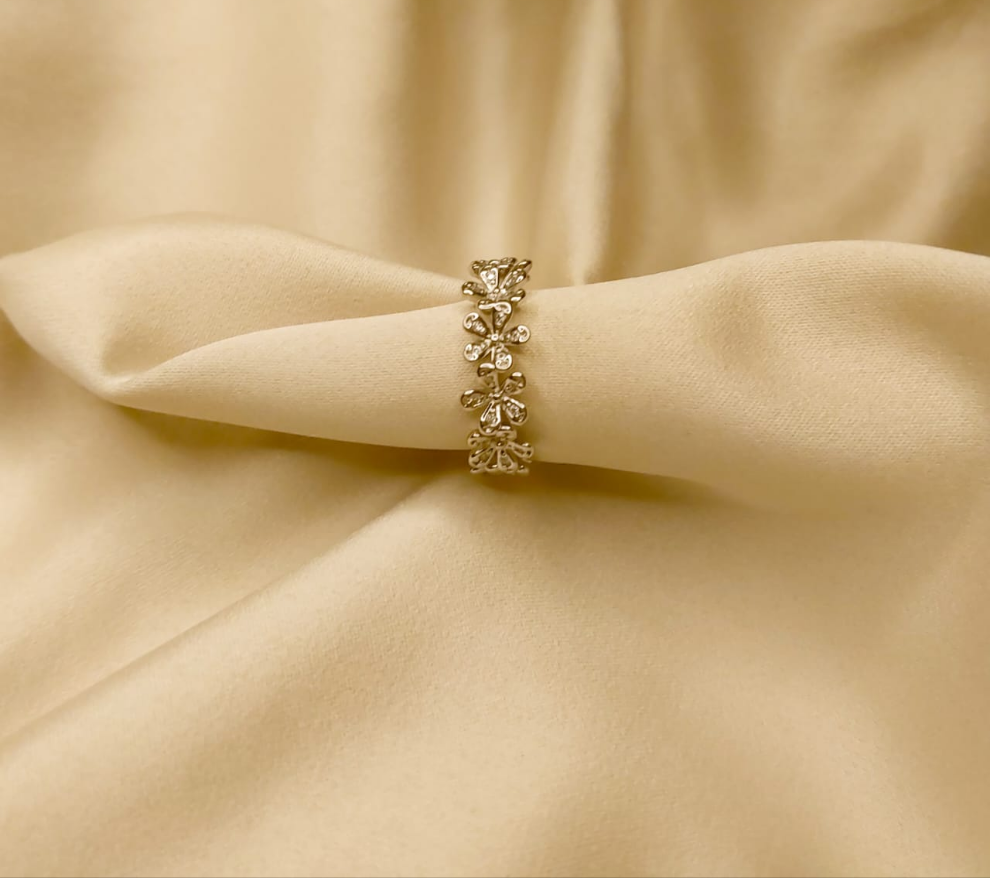 Lovely Plumeria Flower Eternity Ring