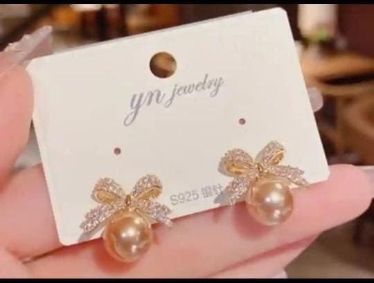 Elegant AD Studded Bow Earrings with Pearl Drop