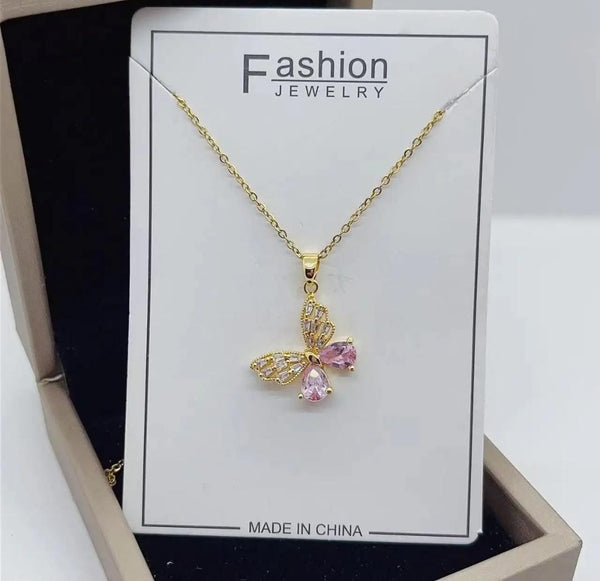 Korean butterfly necklace with gold color plated chain