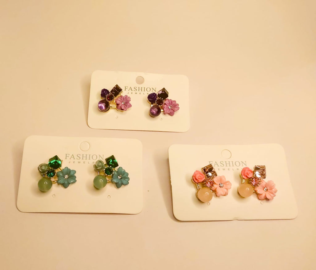 Korean multi Flower Cluster Earrings And Stud For girls combo set