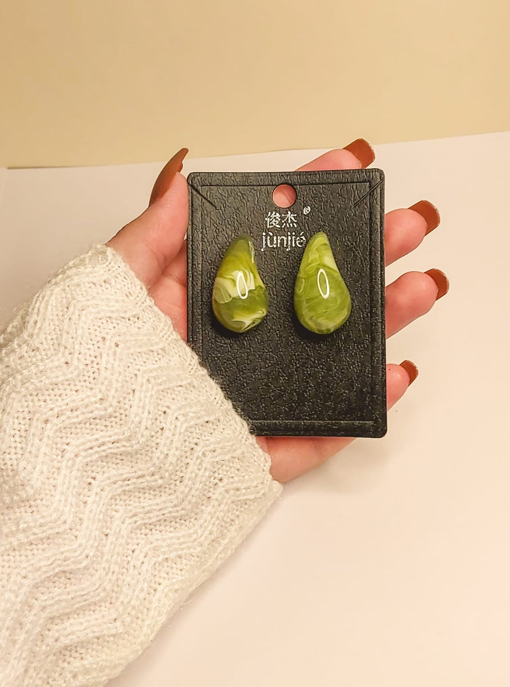 Resin Olive Green Teardrop Stud Earrings Resin Stud Earring