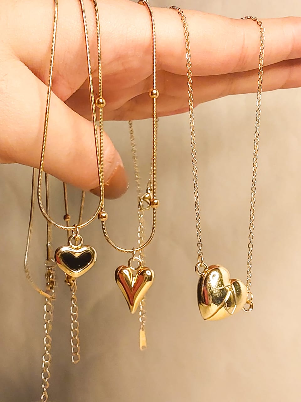 💛🖤✨ Heart Trio Necklace Combo