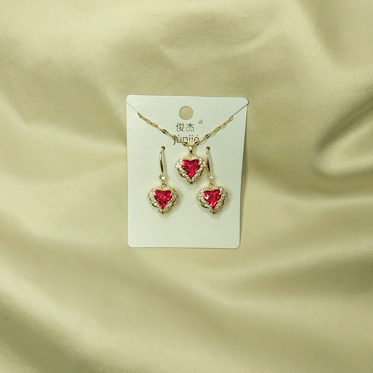 ❤️✨ Ocean Heart Red Crystal Jewelry Set – Necklace, Earrings & Ring ✨️
