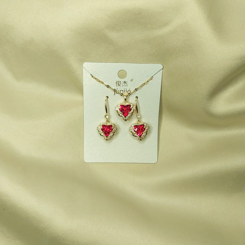 Women Wedding Jewelry Set for Brides Gold & red Color Zirconia Earring Necklace Ring Sets
