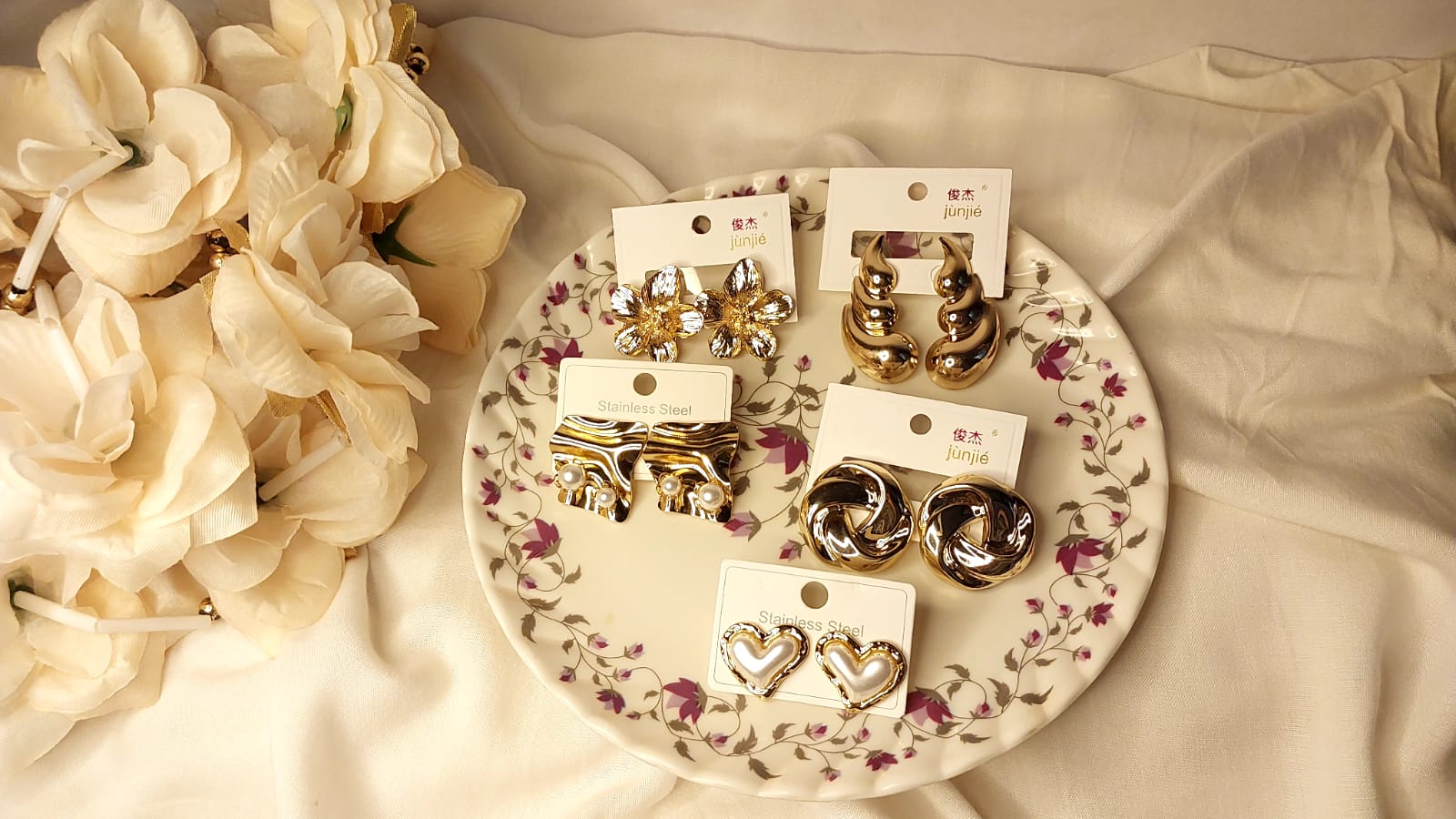 🌸 5 Combo Pack | Anti-Tarnish Korean Earrings Set 💕✨