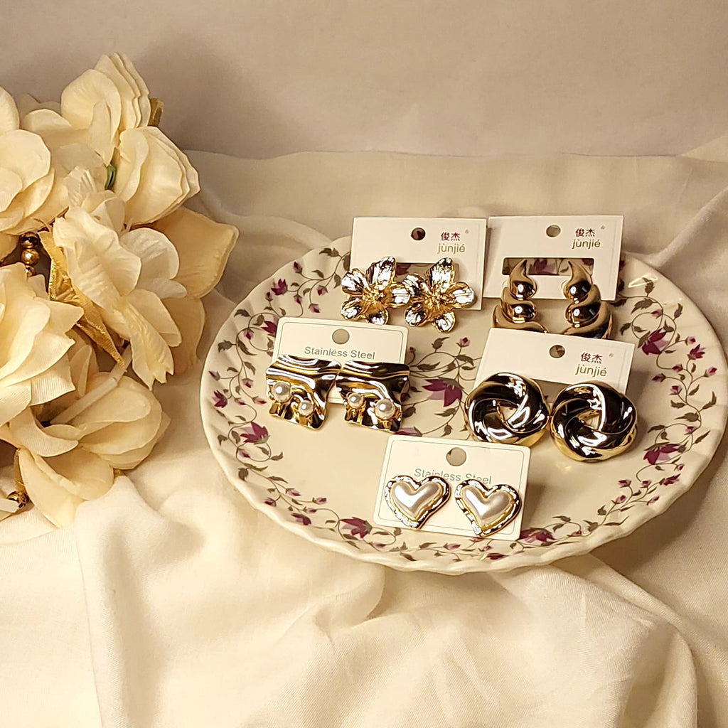 🌸 5 Combo Pack | Anti-Tarnish Korean Earrings Set 💕✨