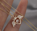 rose gold heart wing women necklace