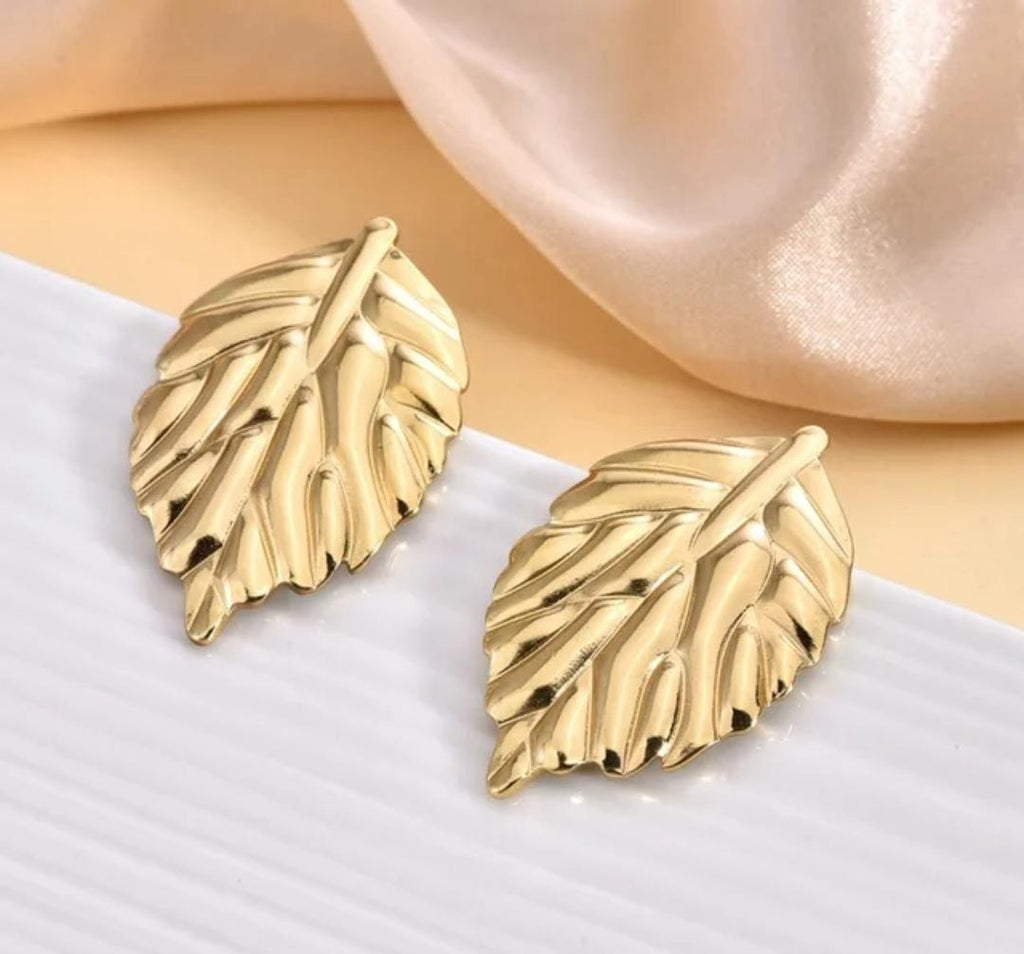 Golden  color-Plated Leaf Shaped Studs