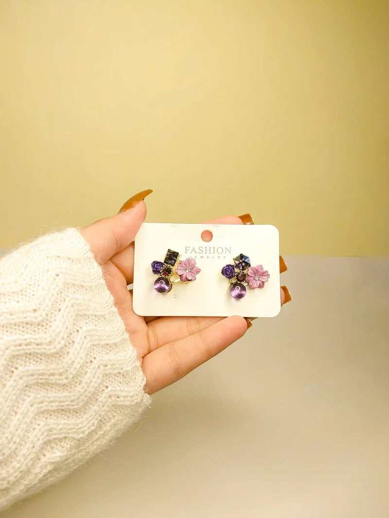Korean multi Flower Cluster Earrings And Stud For girls combo set