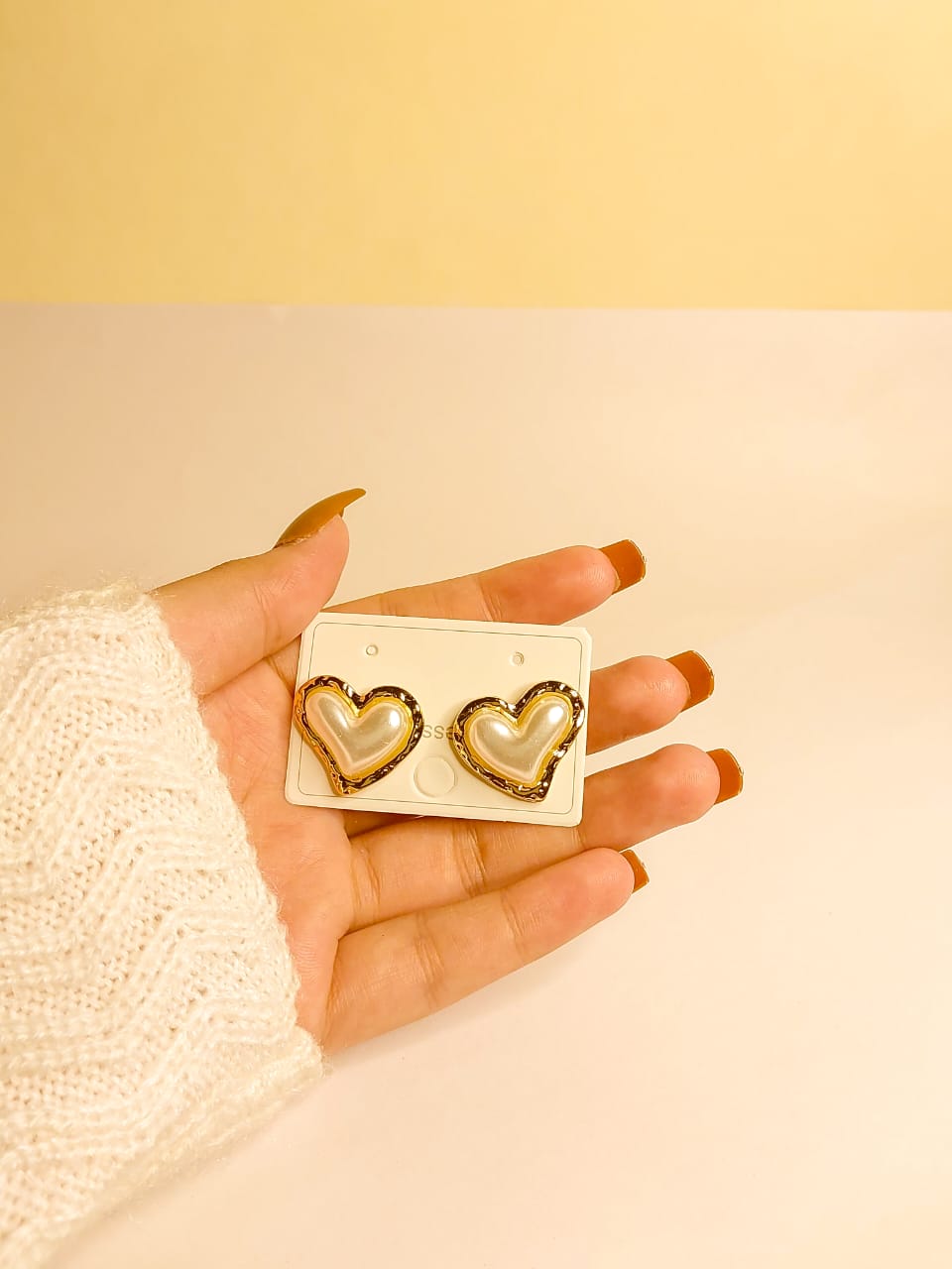 Pearl Heart Gold Stud Earrings girls