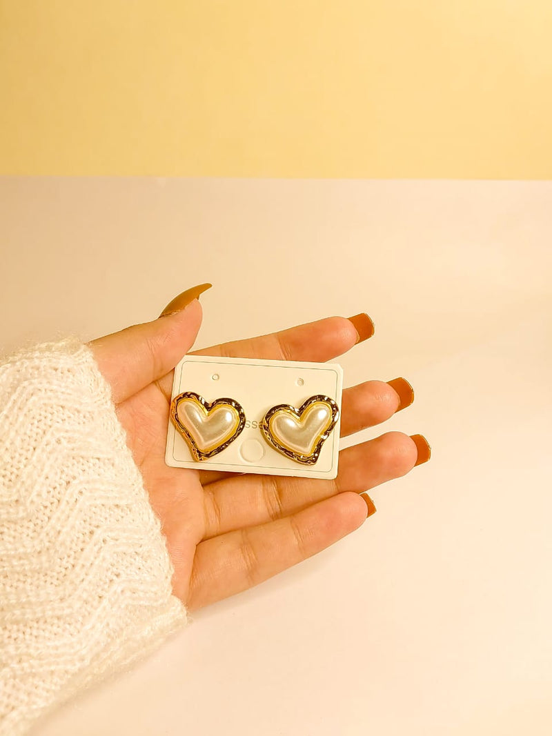Pearl Heart Gold Stud Earrings girls