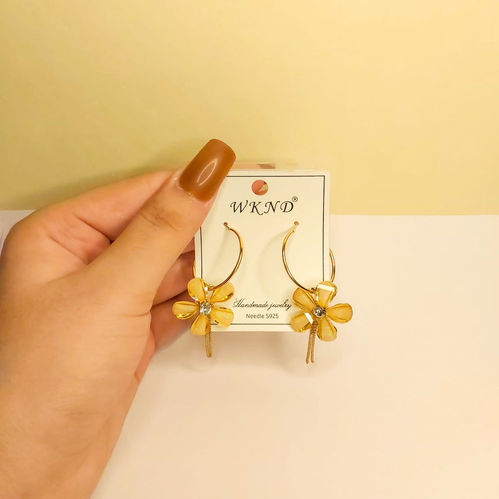 Acetate gold Lotus Flower Crystal Earrings
