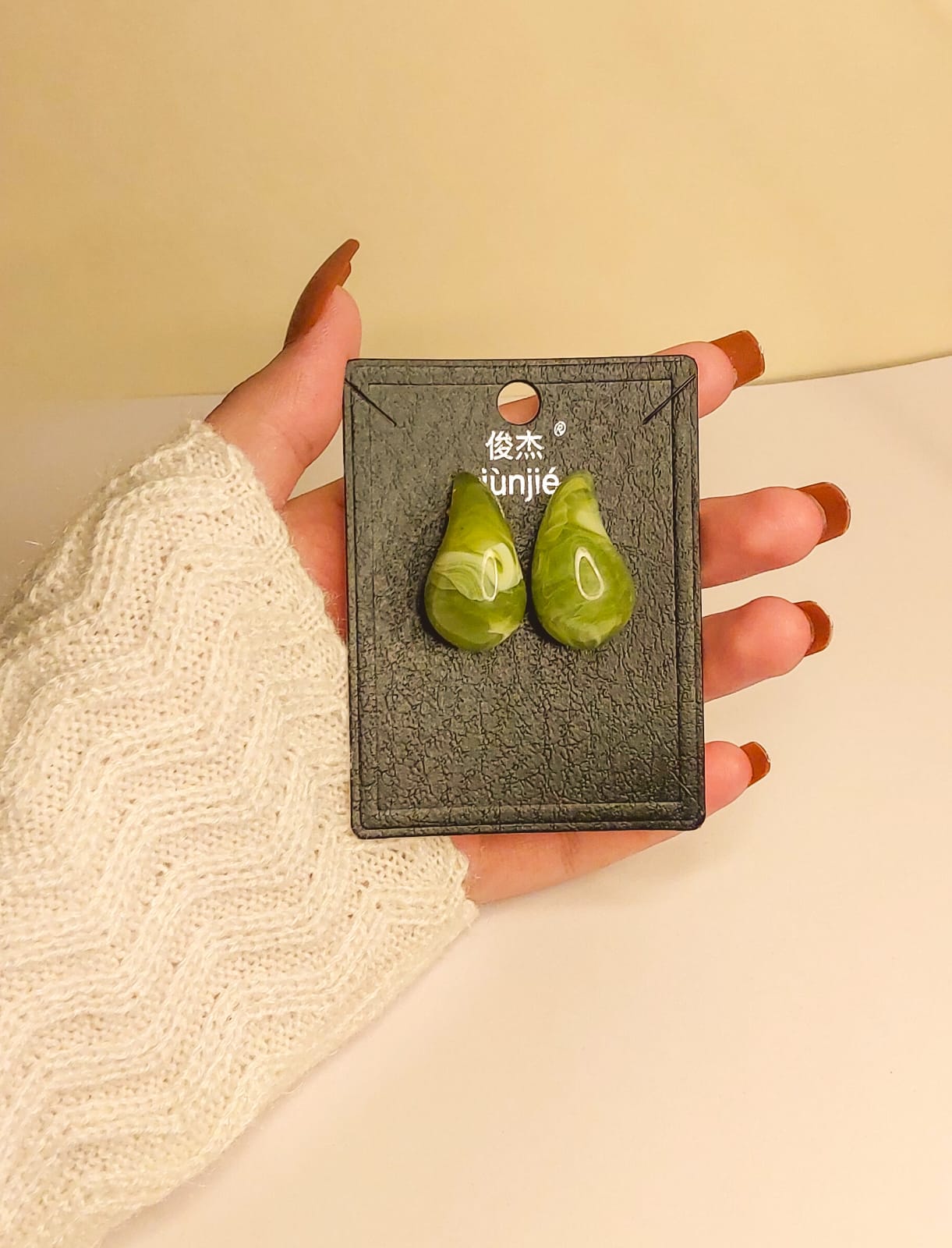 Resin Olive Green Teardrop Stud Earrings Resin Stud Earring