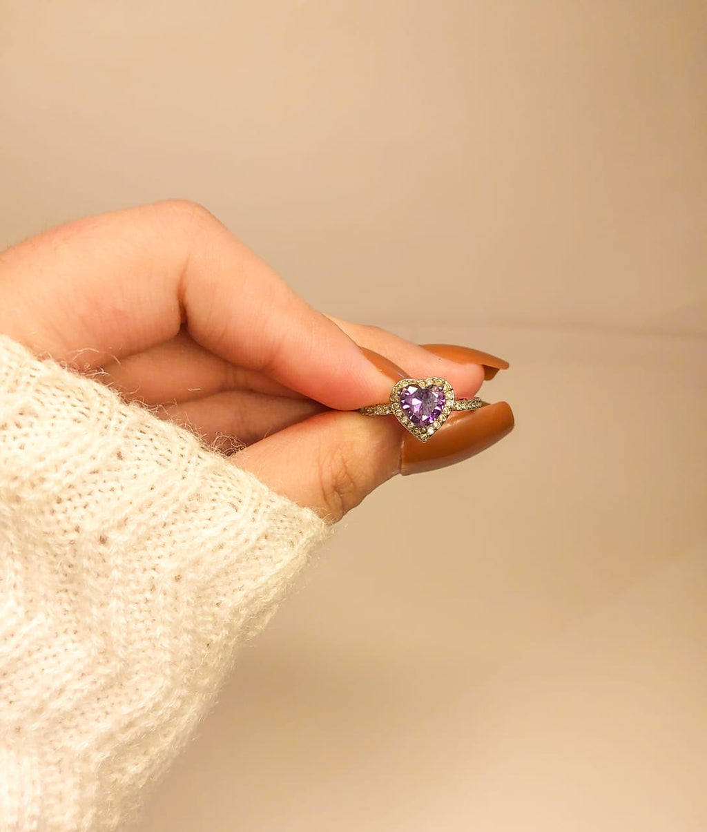 Heart-Shaped Purple Crystal Ring for girls