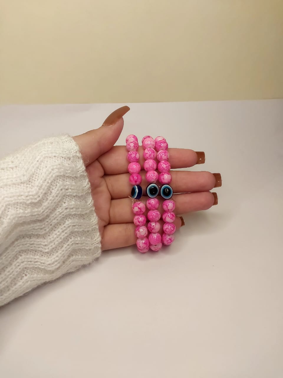 3 Pairs Bracelet Classic Eye Beasded pink color