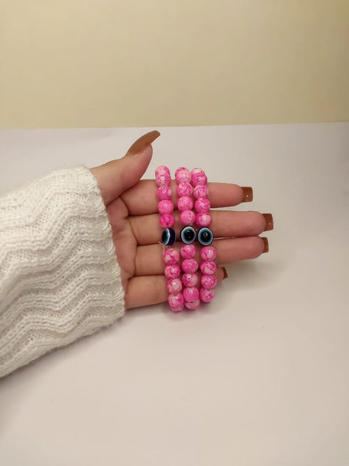 3 Pairs Bracelet Classic Eye Beasded pink color