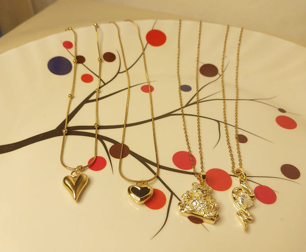 4 pairs Heart,teddy,sanke  Pendant Classic Heart Charm Necklace for girls pendant combo set