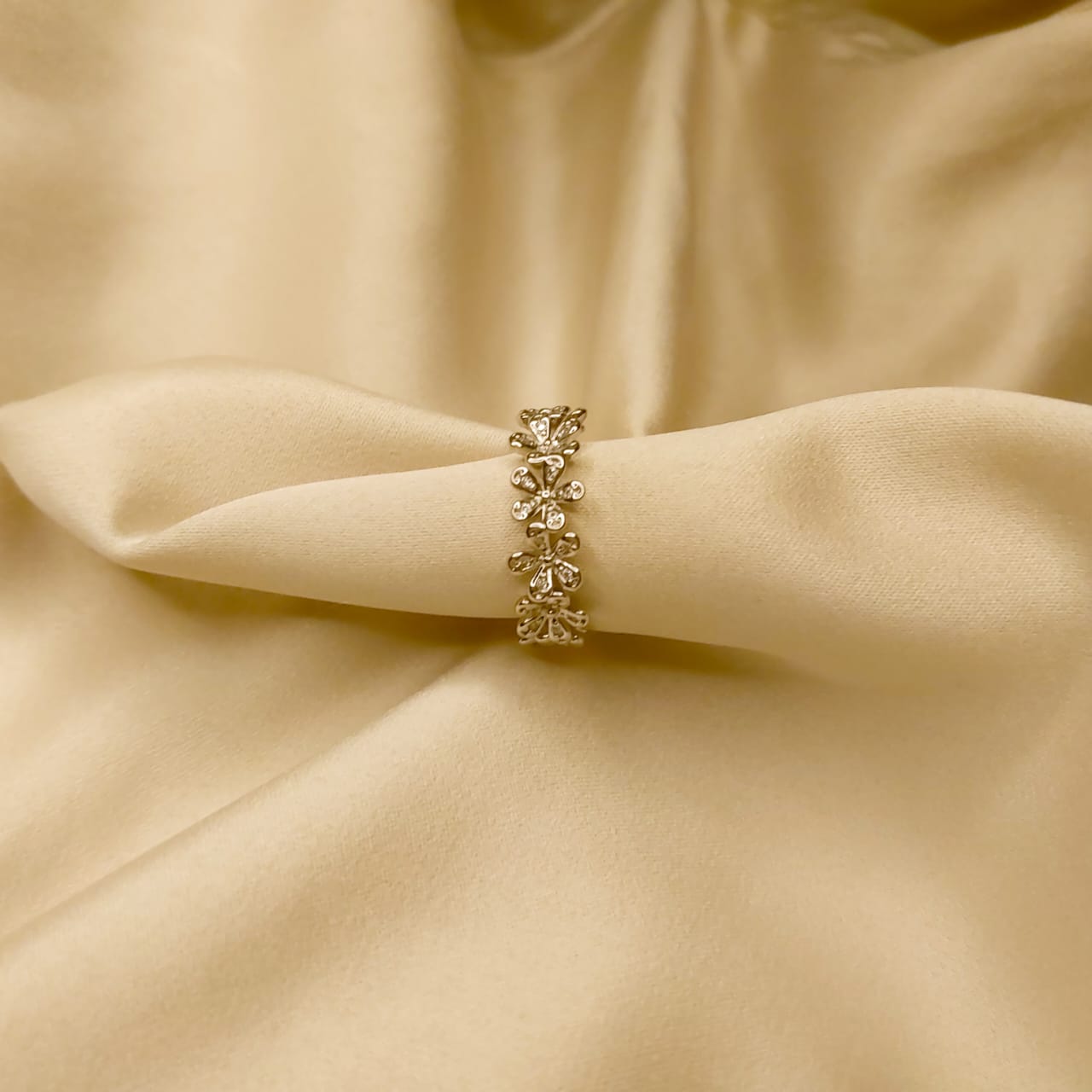 Lovely Plumeria Flower Eternity Ring