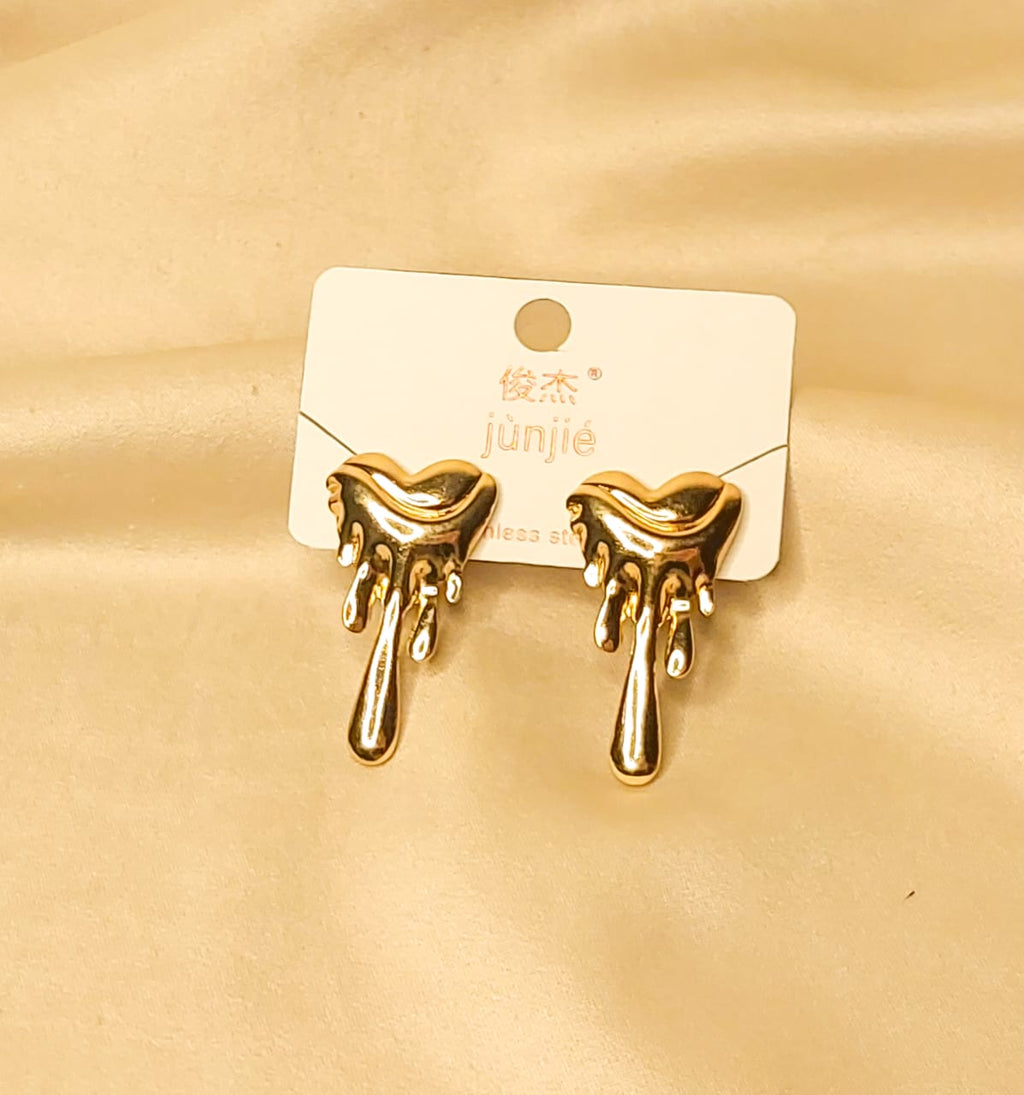 Cute Gold Plated Melting Heart Shaped Drip Earrings for Girls