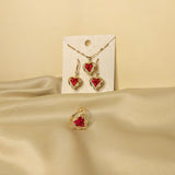 Women Wedding Jewelry Set for Brides Gold & red Color Zirconia Earring Necklace Ring Sets