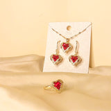 Women Wedding Jewelry Set for Brides Gold & red Color Zirconia Earring Necklace Ring Sets