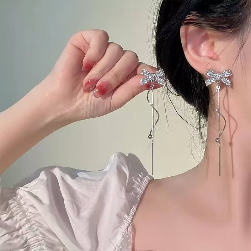 BowKnot Twisted Tassel Long Earrings