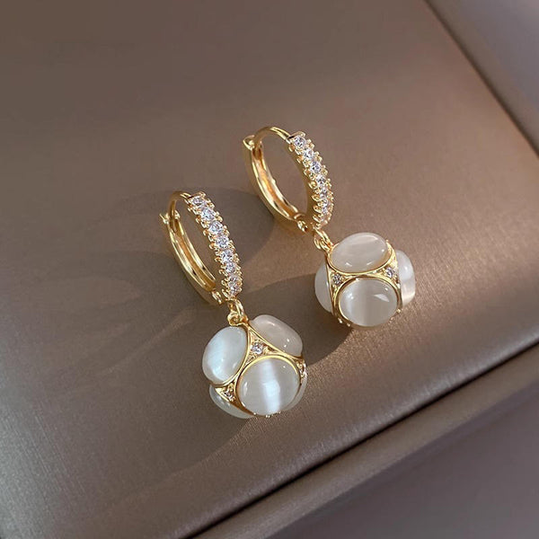 Opal Ball Drop Huggie Earrings
