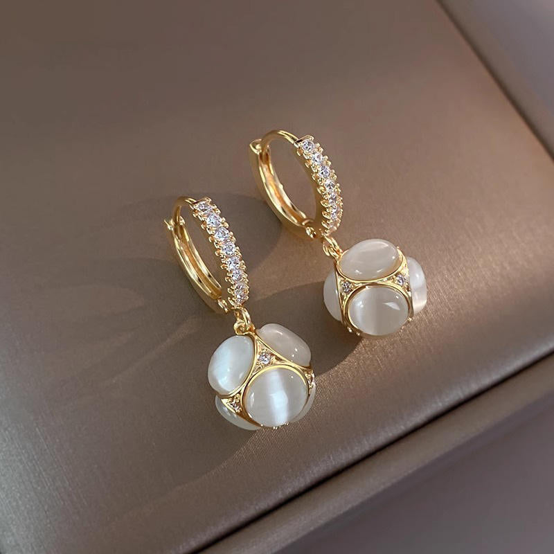 Opal Ball Drop Huggie Earrings