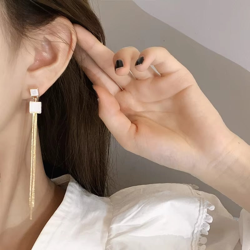 Squares Long Tassel Earrings
