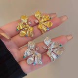 Multi-Colored Stones Exquisite Flower Stud Earrings