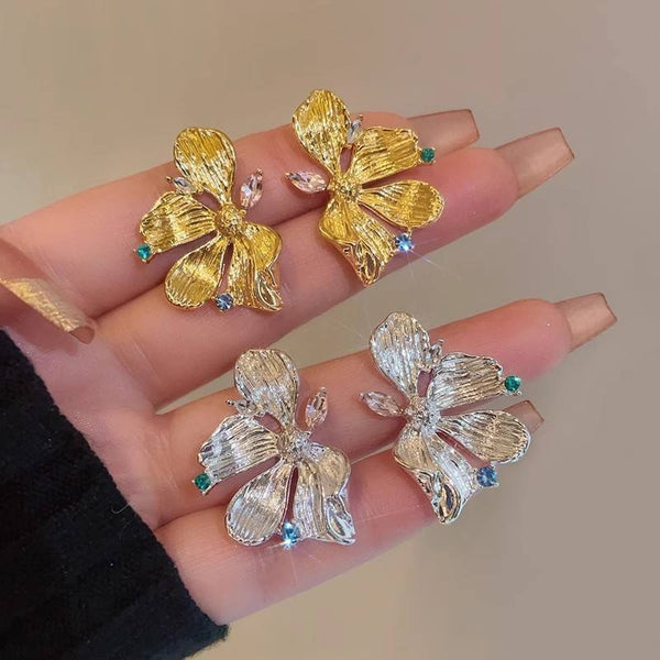 Multi-Colored Stones Exquisite Flower Stud Earrings