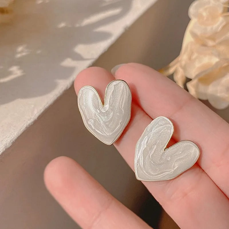 🤍  White Enamel Heart Studs