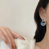 Blue Enamelled Double Arc Cross Enamel Stud Earring