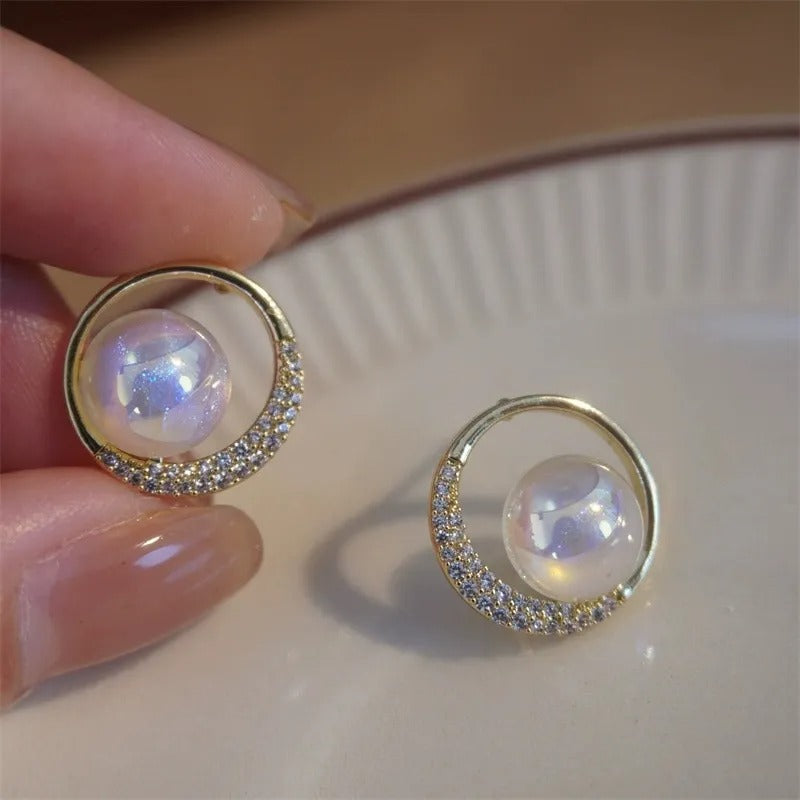 Exquisite Mermaid Pearl Round Stud Earrings