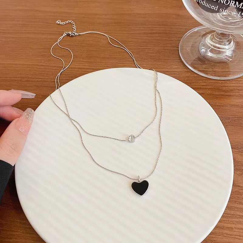 Black Heart Two Chain Necklace