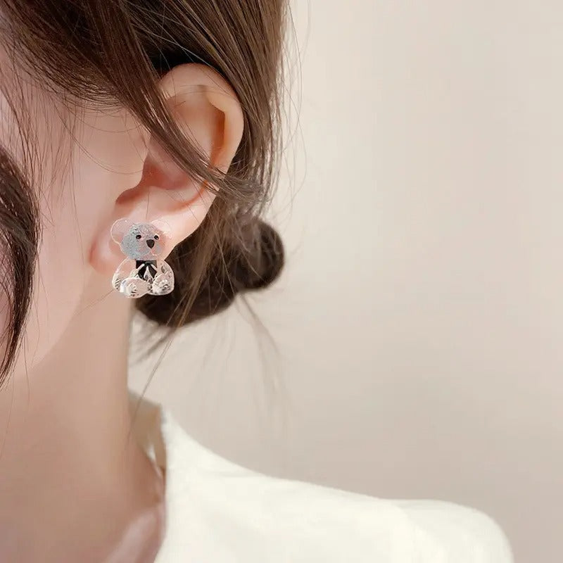 Cute Acrylic Transparent Teddy Bear Stud Earrings