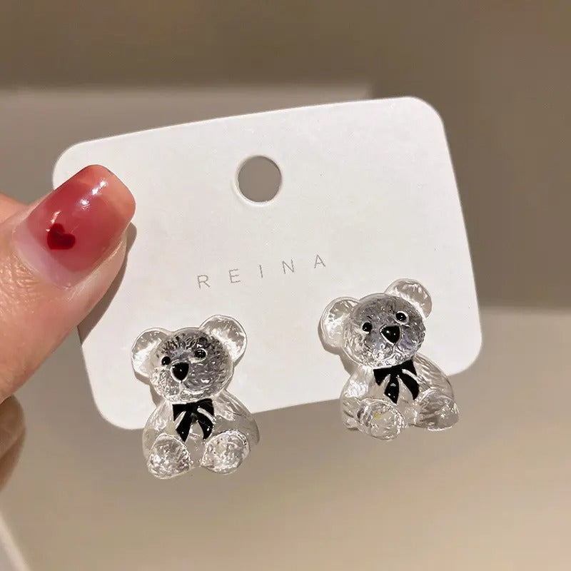 Cute Acrylic Transparent Teddy Bear Stud Earrings
