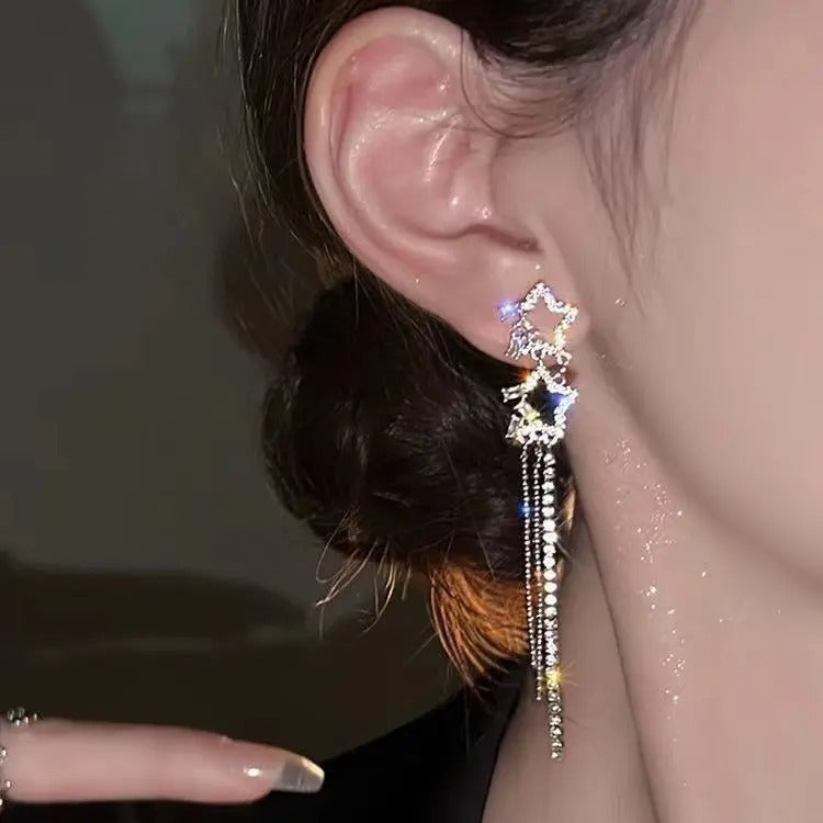 Sparkling Star-Shaped Tassel Earrings