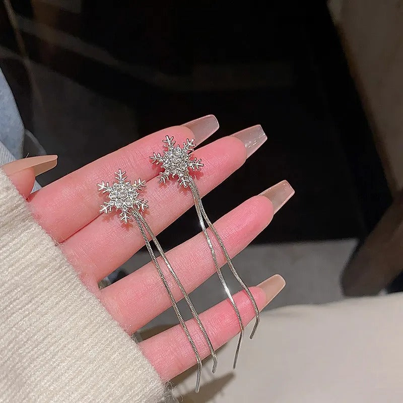 Snowflake Tassel Long Earrings