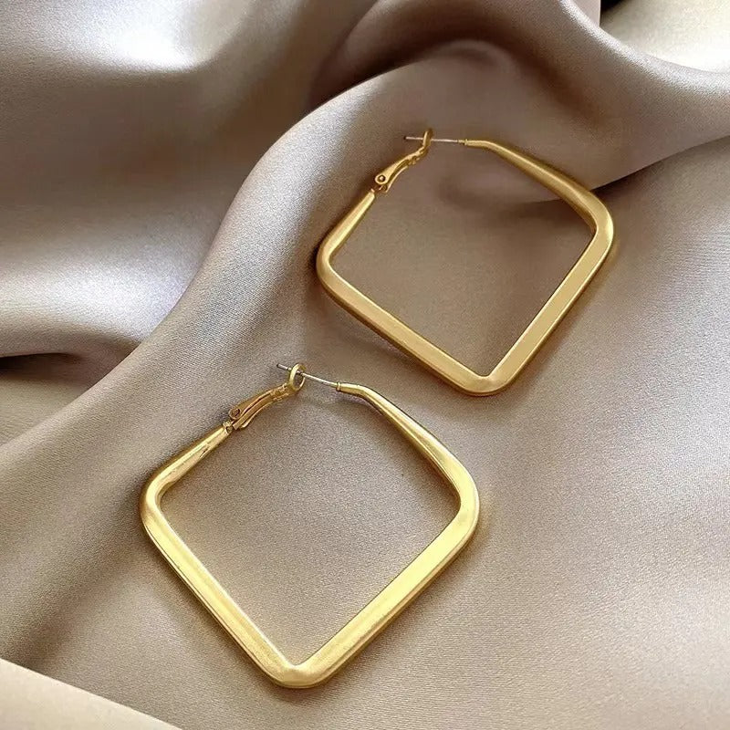 Big Square Light Matte Gold Color Hoop Earrings