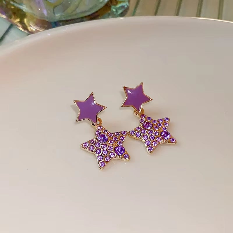 Enamelled Star Drop Earrings